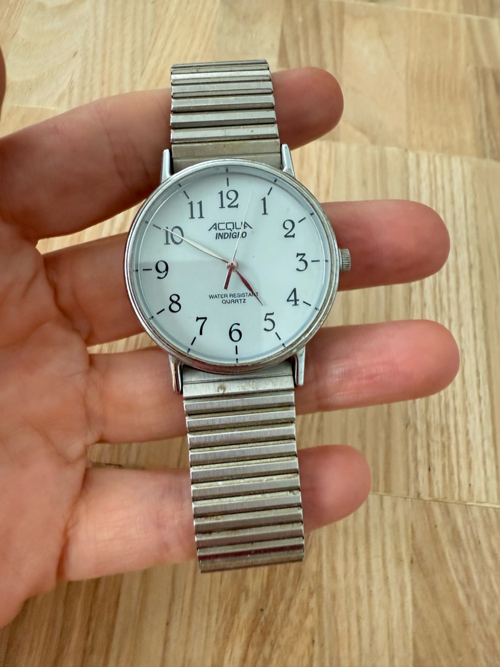 Vintage acqua men’s silver tone expansion bracelet watch NEW BATTERY